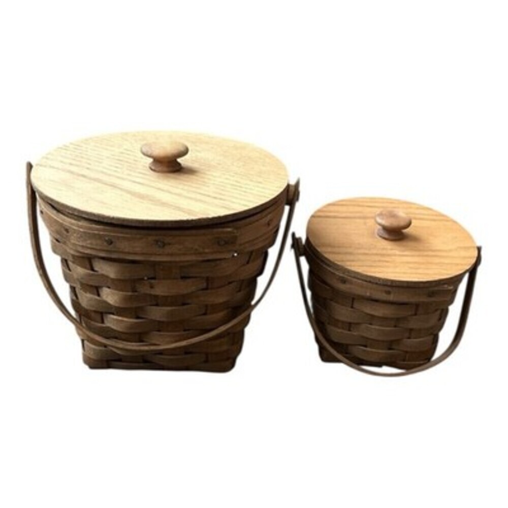 Longaberger Measuring Baskets (Set of 2) with Wooden Lids Vintage 1986 Handmade